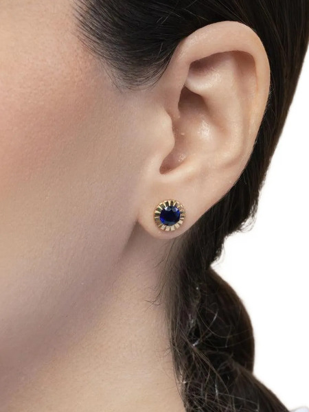 Retrouvaí Sapphire Stud Earrings - Gold 