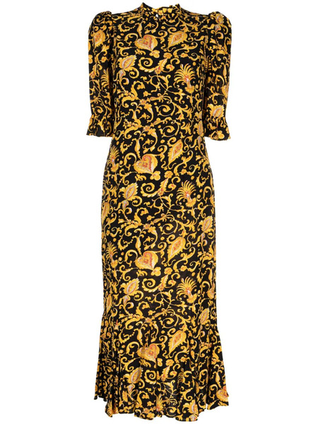 Rhode Felix Baroque-print Midi Dress - Yellow 