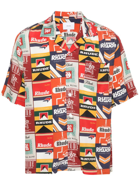  Rhude Cigarette-print Bowling Shirt - Orange 