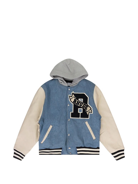  Rhude Hooded Appliqué Varsity Jacket - Blue 
