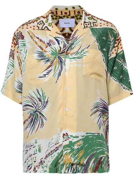  Rhude Palm-print Silk Shirt - Neutrals 