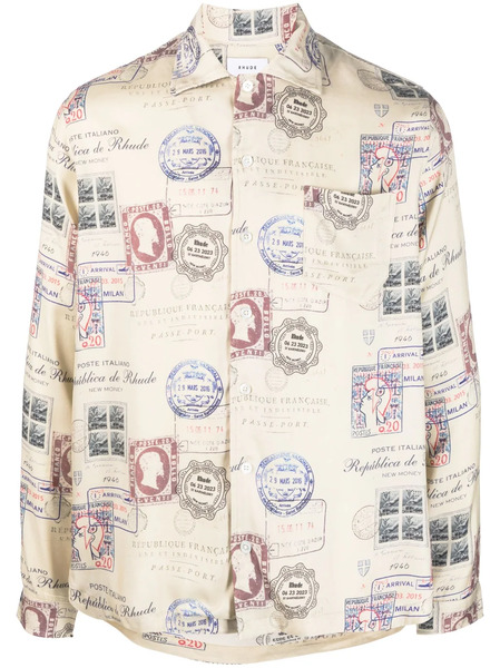  Rhude Passport Stamp Print Shirt - Neutrals 