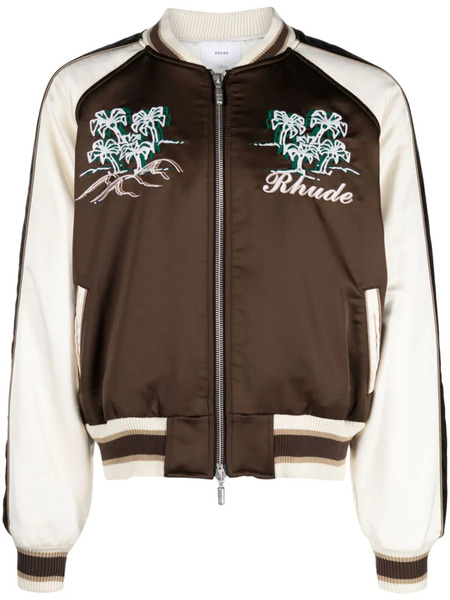  Rhude Souvenir Embroidered Bomber Jacket - Brown 