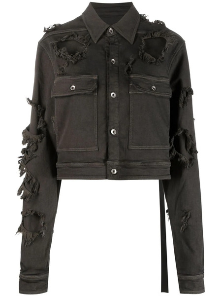  Rick Owens Drkshdw Distressed-effect Cropped Denim Jacket - Grey 