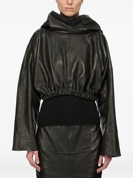  Rick Owens Leather Hoodie - Black 