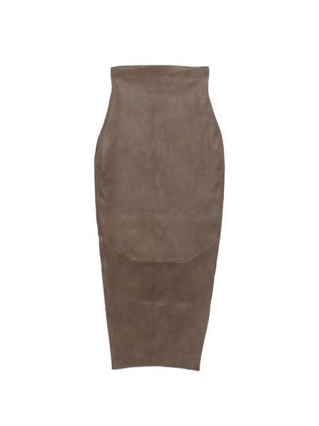  Rick Owens Leather Midi Skirt - Brown 