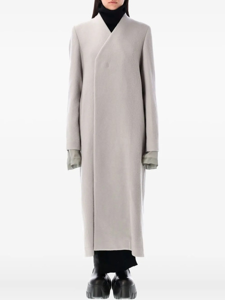  Rick Owens Museum Collarless Wrap Coat - Grey 