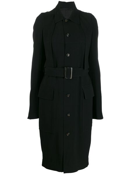  Rick Owens Single-breasted Belted Coat - Black 