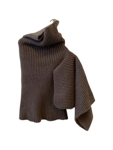  Rick Owens Turtleneck Ribbed Knit Top - Brown 