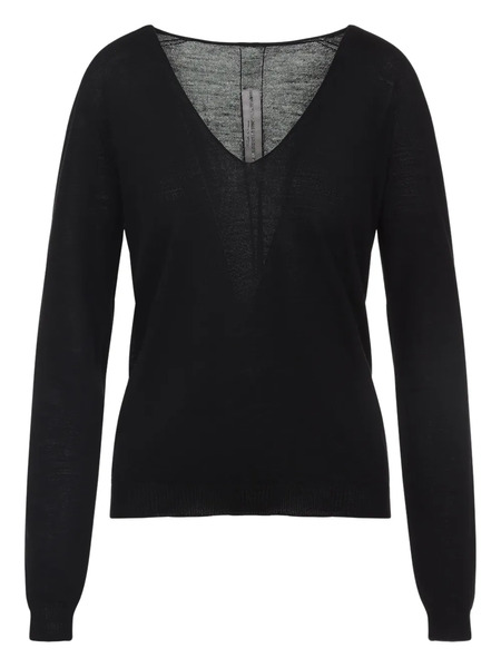  Rick Owens V-neck Wool Sweater - Black 