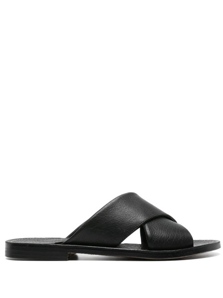  Rier Crossover-strap Leather Slides - Black 