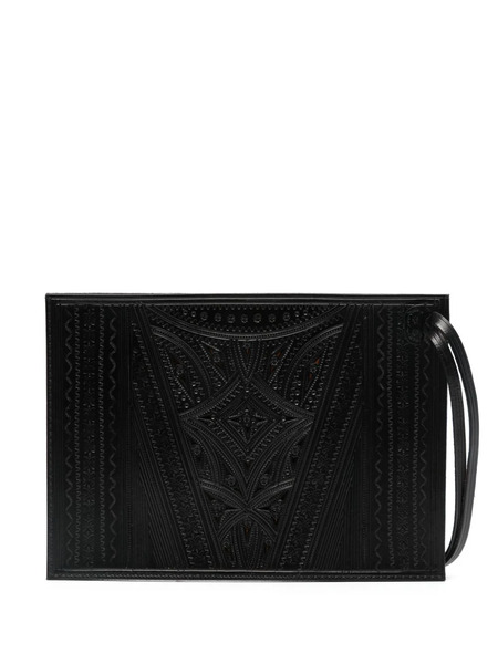  Rier Debossed-finish Leather Messenger Bag - Black 