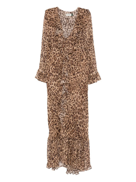  Rixo Grayce Ruffled Leopard Midi Dress - Brown 