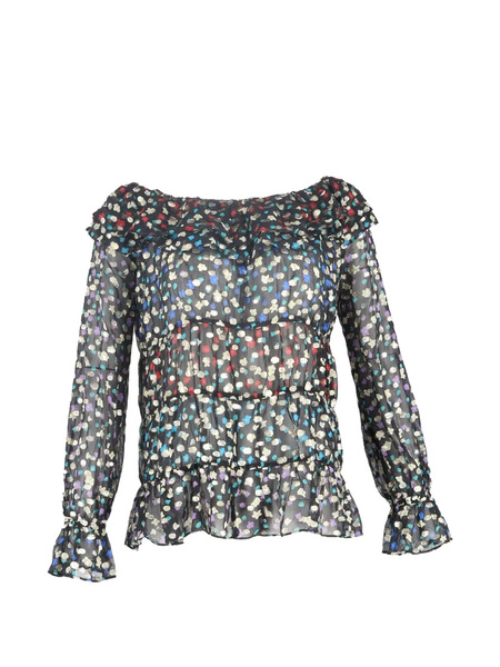  Rixo Metallic Floral-print Silk Top - Black 