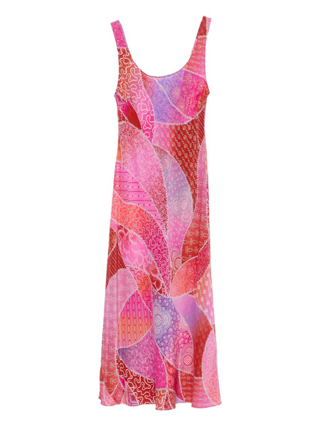  Rixo Patchwork Halter Neck Midi Dress - Pink 
