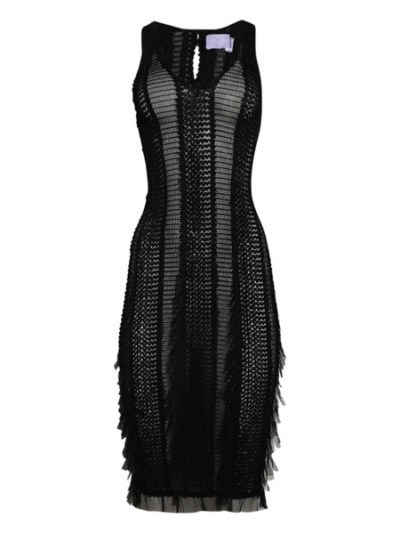  Roberta Einer Feather-detailing Midi Dress - Black 