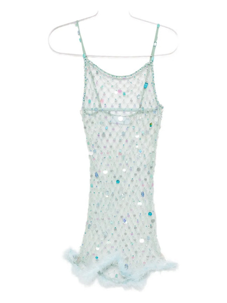  Roberta Einer Feather-trim Mesh Mini Dress - Blue 