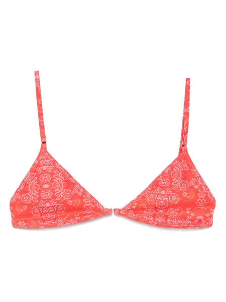  Roberta Einer X Kiss ‘n Thrill Frida Floral-print Triangle Bikini Top - Red 