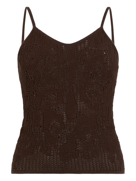  Roberto Cavalli Crochet-effect Sleeveless Spaghetti-strap Top - Brown 