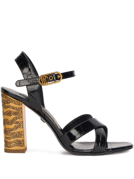  Roberto Cavalli Crocodile-effect Cross-strap Sandals - Black 