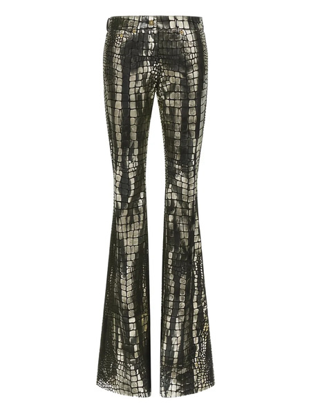  Roberto Cavalli Crocodile-effect Leather Trousers - Silver 