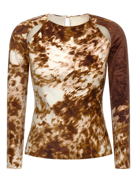  Roberto Cavalli Cut-out Printed Long-sleeve Top - Brown 