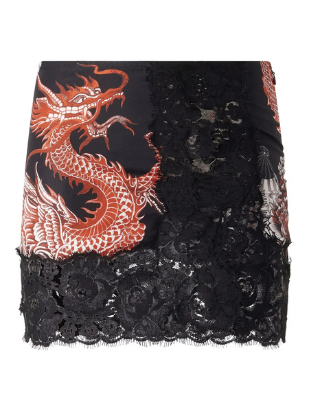  Roberto Cavalli Dragon-print Lace Skirt - Black 