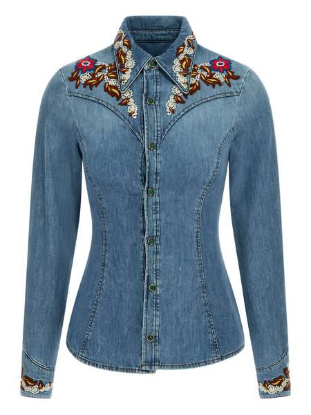  Roberto Cavalli Embroidered Denim Shirt - 04564 Blue 