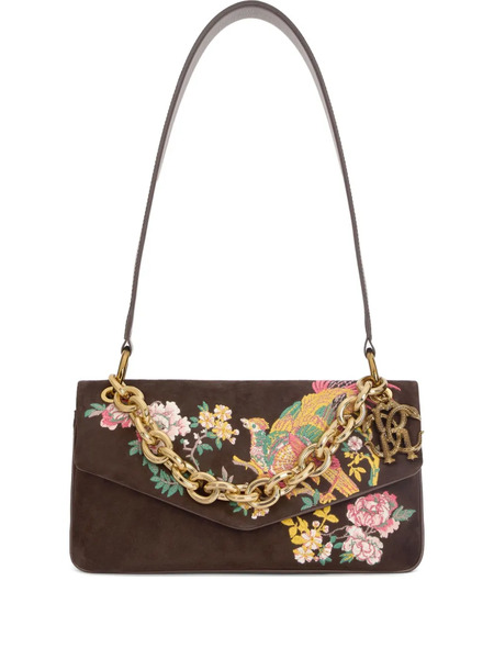  Roberto Cavalli Embroidered-motif Suede Shoulder Bag - Brown 