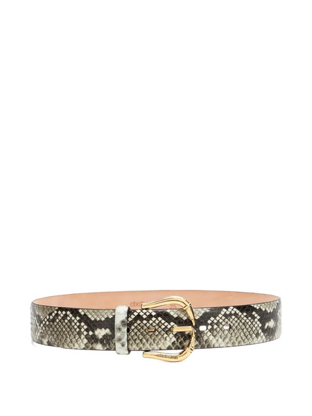  Roberto Cavalli Fang Buckle Snakeskin Belt - Grey 