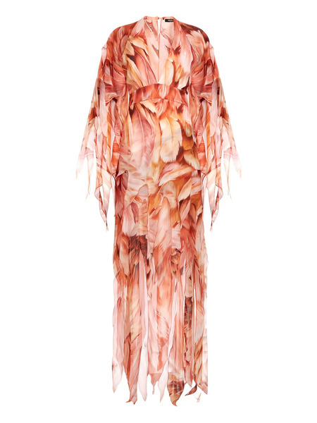  Roberto Cavalli Feather-effect Patterned Maxi Dress - Orange 