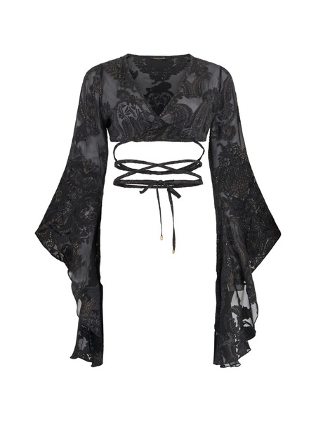  Roberto Cavalli Floral Bell-sleeve Blouse - Black 