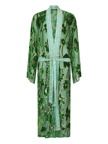  Roberto Cavalli Floral-pattern Velvet Robe - Green 