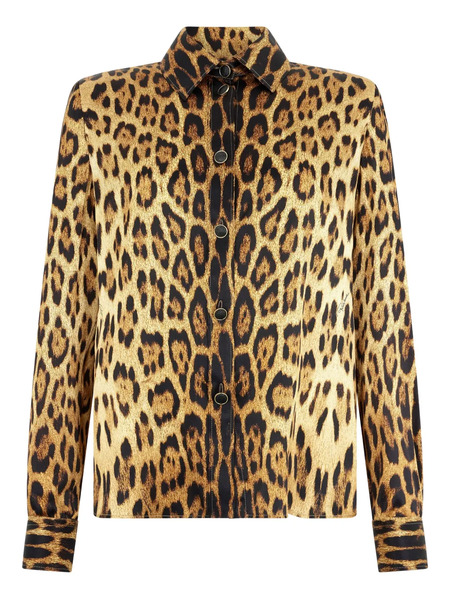  Roberto Cavalli Jaguar-print Button-up Shirt - Brown 