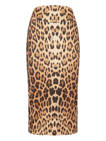  Roberto Cavalli Jaguar-print Pencil Skirt - Brown 
