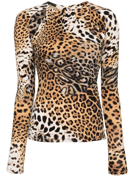  Roberto Cavalli Jaguar Skin-print Cut-out Blouse - Neutrals 