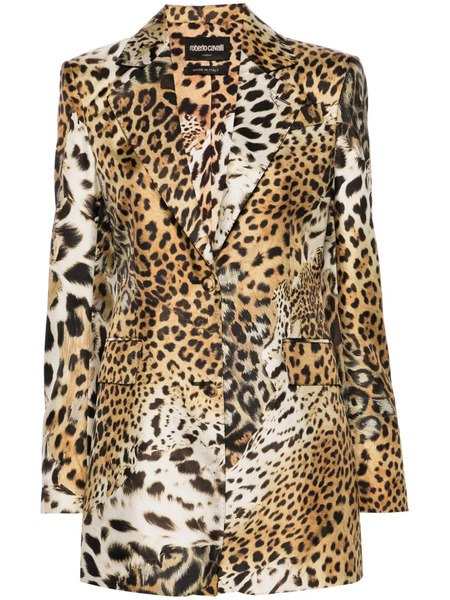  Roberto Cavalli Jaguar Skin-print Silk Blazer - Neutrals 