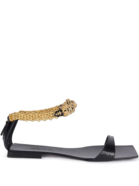  Roberto Cavalli Jewel Tigers Flat Sandals - Black 