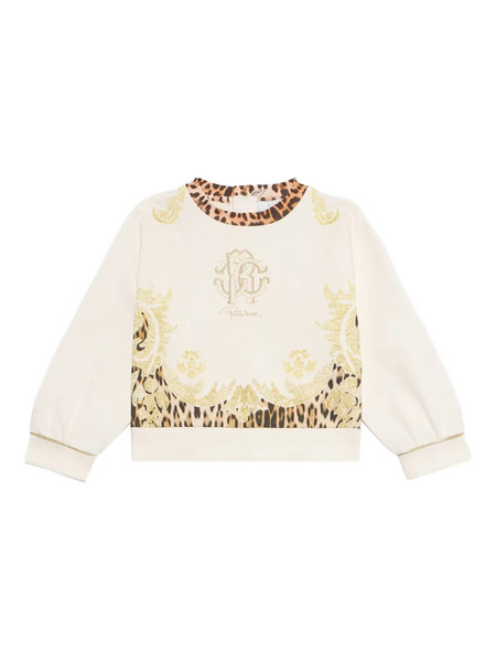  Roberto Cavalli Junior Jaguar-print Logo Sweatshirt - Neutrals 