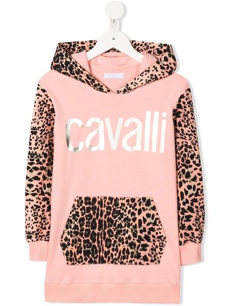  Roberto Cavalli Junior Leopard-panel Metallic Logo Hoodie - Pink 