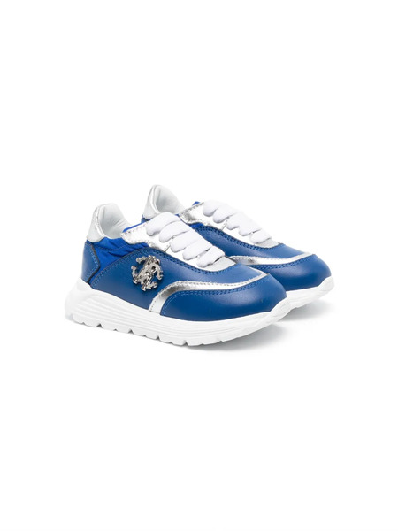  Roberto Cavalli Junior Logo-plaque Leather Low-top Sneakers - Blue 
