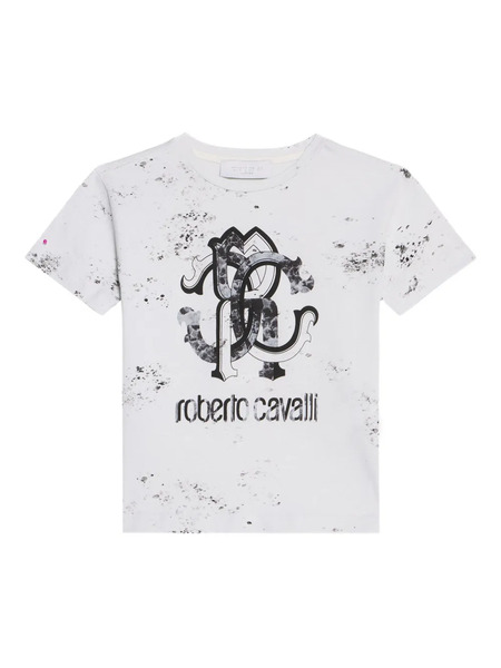  Roberto Cavalli Junior Marbled-monogram T-shirt - White 