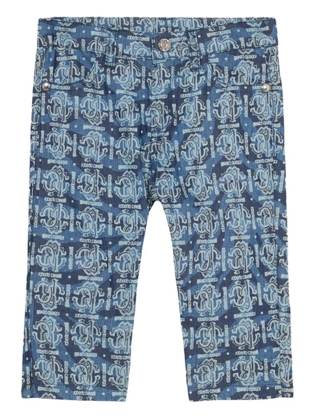  Roberto Cavalli Junior Monogram Denim Shorts - Blue 