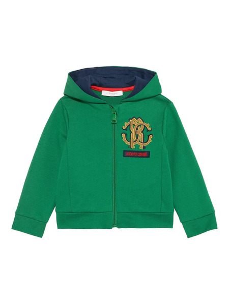 Roberto Cavalli Junior Monogram Embroidered Zip Hoodie - Green 