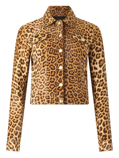  Roberto Cavalli Leopard Print Button-fastening Leather Jacket - Brown 