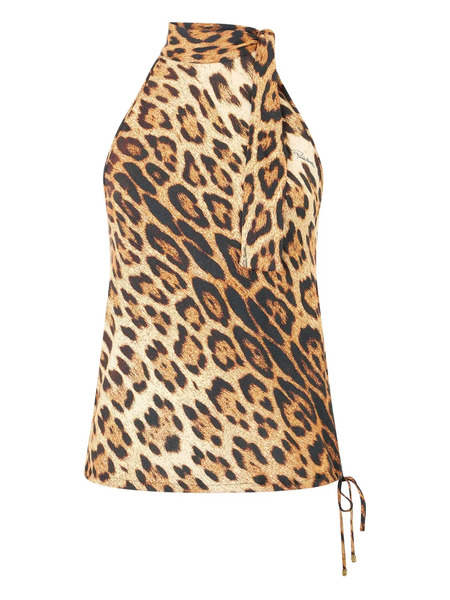  Roberto Cavalli Leopard-print Halter-neck Top - Brown 