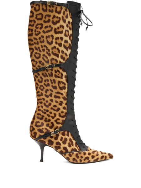  Roberto Cavalli Leopard-print Lace-up Boots - Brown 