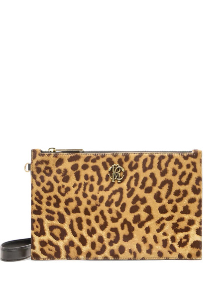  Roberto Cavalli Leopard Print Zip-top Clutch Bag - Brown 