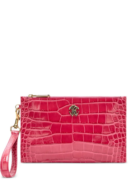  Roberto Cavalli Logo-plaque Crocodile-effect Clutch - Pink 