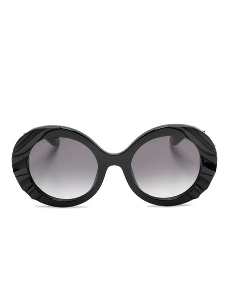  Roberto Cavalli Logo-print Round-frame Sunglasses - Black 